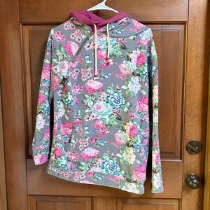 Ampersand Floral Hoodie with Pink and Green Accents Size Large